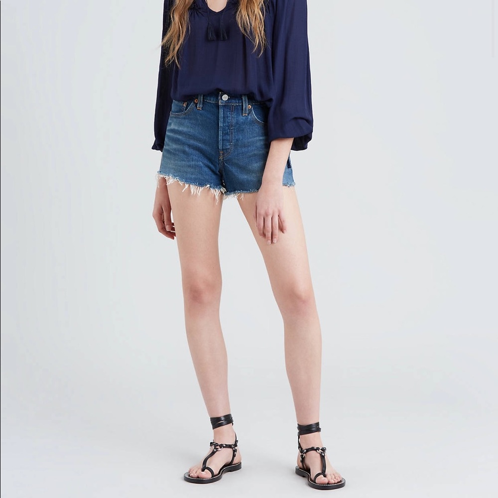 Levi’s: high waisted dark wash shorts